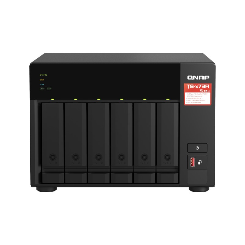 QNAP TS-673A NAS Tower AMD Ryzen V1500B 8 GB DDR4 36 TB HDD QNAP Turbo System Antracyt