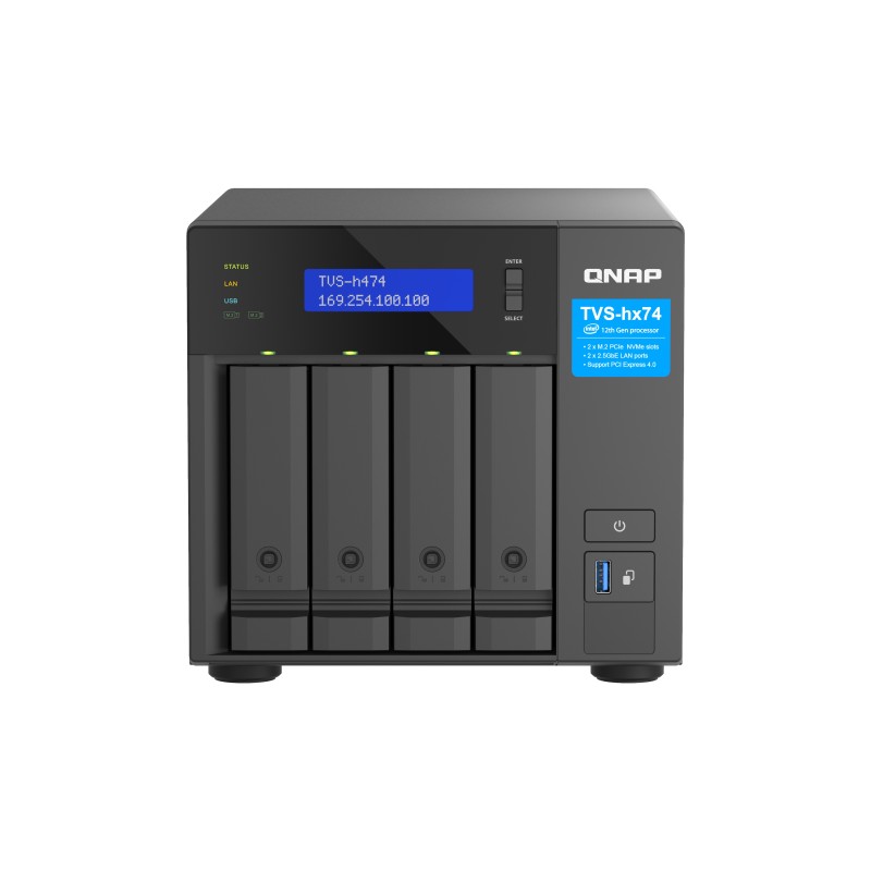 QNAP TVS-H474 NAS Tower Intel® Pentium® G7400 8 GB DDR4 QuTS hero Czarny