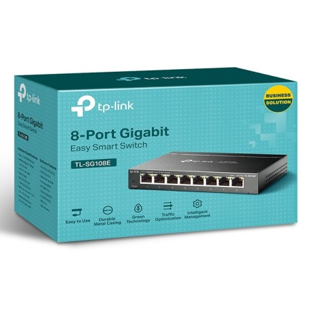 TP-Link TL-SG108E łącza sieciowe Zarządzany L2 Gigabit Ethernet (10/100/1000) Czarny