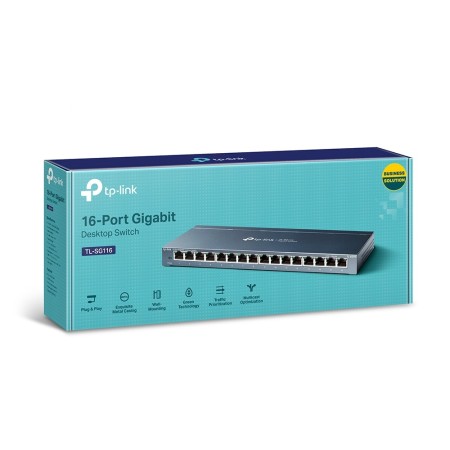 TP-Link TL-SG116 łącza sieciowe Nie zarządzany Gigabit Ethernet (10/100/1000) Czarny