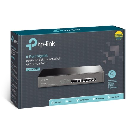 TP-Link TL-SG1008MP łącza sieciowe Nie zarządzany Gigabit Ethernet (10/100/1000) Obsługa PoE Czarny