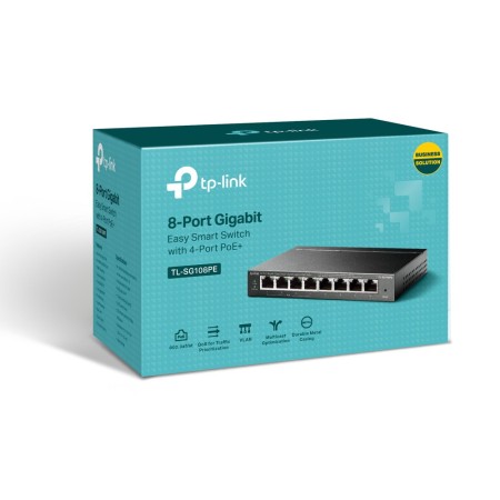 TP-Link TL-SG108PE łącza sieciowe Zarządzany L2 Gigabit Ethernet (10/100/1000) Obsługa PoE Czarny