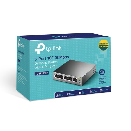 TP-Link TL-SF1005P łącza sieciowe Nie zarządzany Fast Ethernet (10/100) Obsługa PoE Czarny