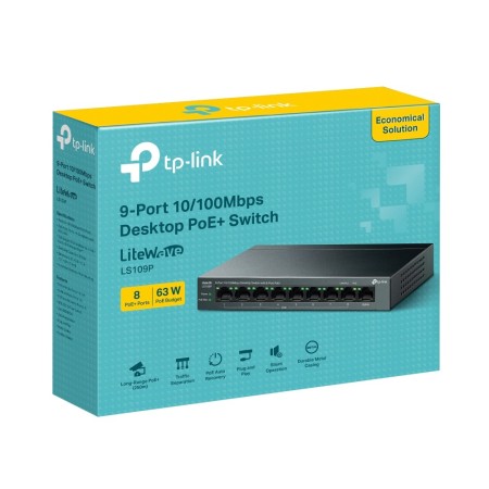 TP-Link LiteWave LS109P łącza sieciowe Nie zarządzany Fast Ethernet (10/100) Obsługa PoE Czarny