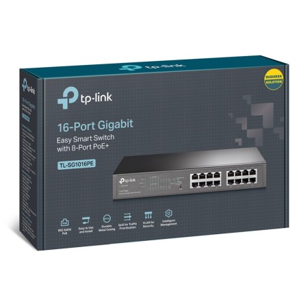 TP-Link TL-SG1016PE łącza sieciowe Zarządzany L2 Gigabit Ethernet (10/100/1000) Obsługa PoE Czarny