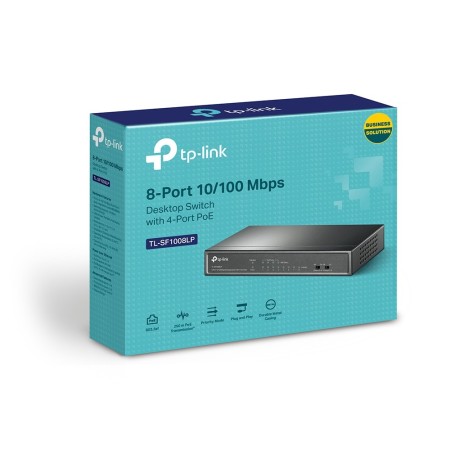 TP-Link TL-SF1008LP łącza sieciowe Nie zarządzany Fast Ethernet (10/100) Obsługa PoE Czarny