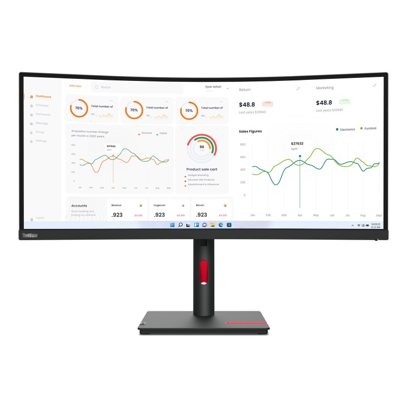 Lenovo ThinkVision T34w-30 LED display 86,4 cm (34") 3440 x 1440 px Wide Quad HD Czarny