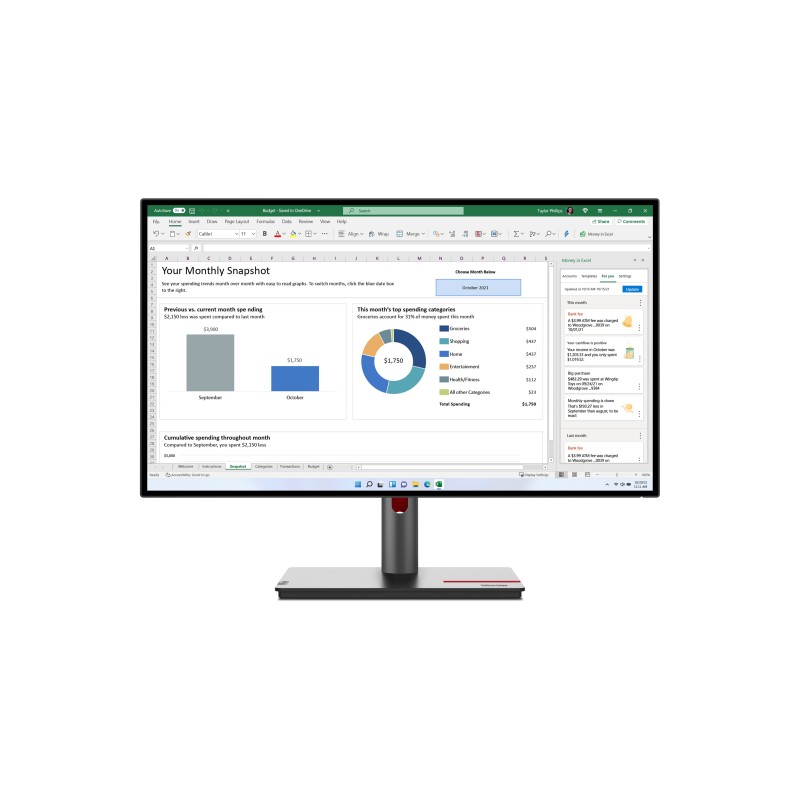 Lenovo ThinkVision P27h-30 LED display 68,6 cm (27") 2560 x 1440 px Quad HD LCD Czarny